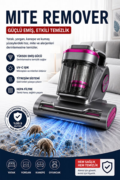 TECHNOMEN UV Çift Hazneli Şarjlı Süpürge Yatak Temizleme Süpürgesi Mite Remov...