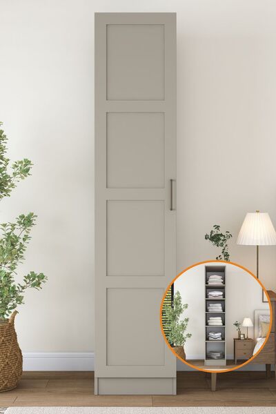 Rani Mobilya Rani BA278 Membran Kapaklı Gardırop Tek Kapaklı 5 Raflı Elbise D...