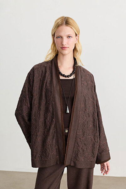BE BLUE Brown Embroidered Kimono