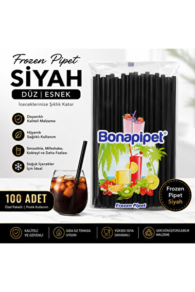 bonapipet Sökmen Ambalaj Frozen Pipet Siyah 100 Adet Kalın Plastik Pipet Smoo...