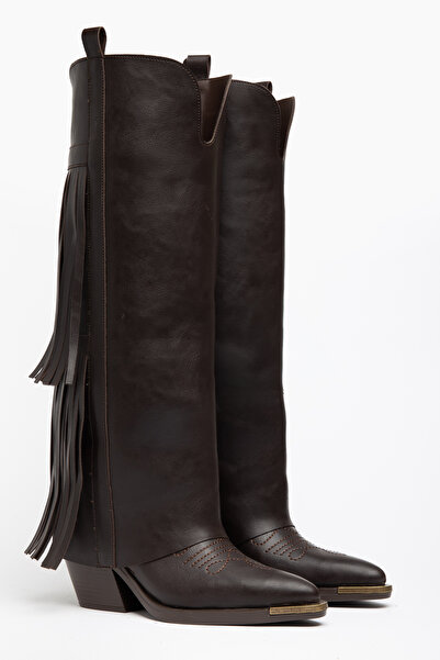DENORA Bitter Brown Matte Leather Tasseled Trousers Metal Toe Western Cowboy ...