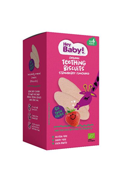 HEY BABY ! | Organic Teething Biscuits Strawberry Flavoured Βιολογικές Ρυζογκ...