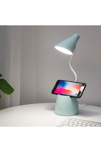 Toybox Adjustable Desk Light with Pen Holder – Modern Table Lamp, Blue