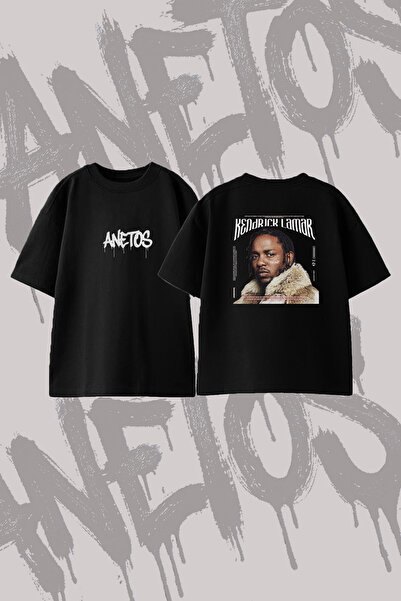 Anetos Kendrick Lamar_3 Dizajn T-shirt majica sa širokim izrezom i printom, crna