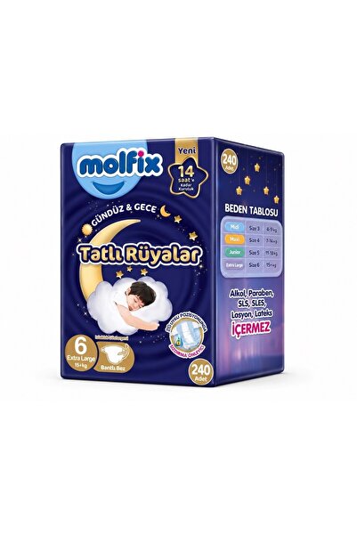 Molfix Tatlı Rüyalar Bebek Bezi 6 Beden15+ KG Extra Large 240 Adet Mega Fırsa...