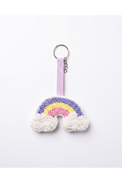 Taşhan Çarşı El Yapımı Punch Nakışı Gökkuşağı ve Bulut Anahtarlık - 10x6 cm S...
