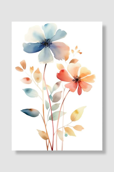 Luna Marissa Poster boem Acuarelă Flori de coral albastru Decor de perete Art...