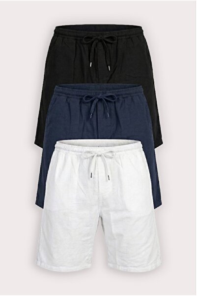 MYRAB DENİM Men's 3-Piece Linen Shorts Set with Elastic Waistband