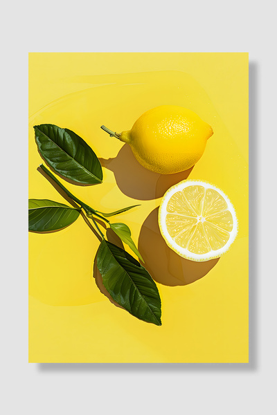Luna Marissa Poster cu fructe Fonda galbenă cu felie de lămâie și frunze Deco...