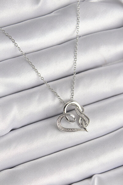 ARMÜZ 316L Steel Silver Color Chain Zircon Stone Detailed Heart Model Infinit...