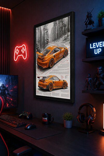 Charmbi Spor Araba Temalı 30x42 Siyah Ahşap Çerçeveli Koleksiyon Posteri Prem...