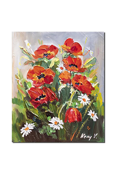 artnova Ръчно рисувана картина с макове и маргаритки, 50x40см акрил върху 3D ...