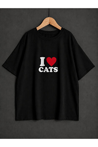 ZİYMO TRICOU UNISEX CU IMPRIMARE „I LOVE CATS” SUPRADimensionat