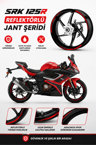 SRSMOTO RKS SRK 125R JANT ŞERİDİ - REFLEKTÖRLÜ SRK 125R KIRMIZI RENK JANT STİ...