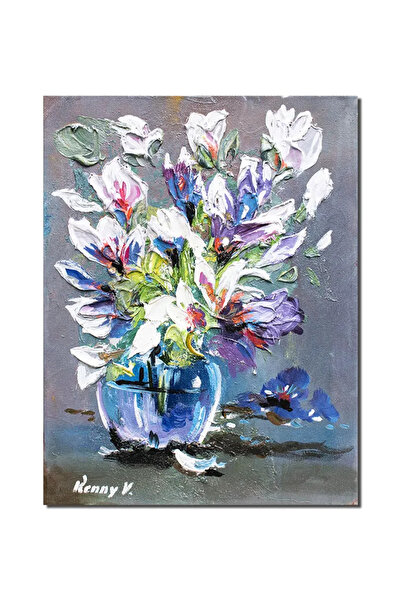 artnova Ръчно рисувана картина на ваза със стилизирани ириси, 40x30 см, акрил...