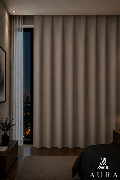aura perde global Vizon Blackout Karartma Fon Perde |%90-100 Işık Kesici|Kara...