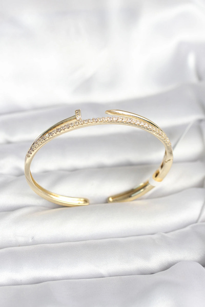ARMÜZ Brass Gold Color Zircon Stone Nail Model Women's Handcuff Bracelet