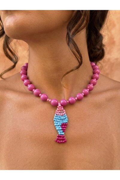 BEAD BERRY El Örmesi Balık Figürlü Pembe Boncuk Kolye