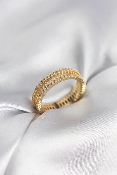 ARMÜZ Gold Color Minimal Zircon Stone Women's Ring