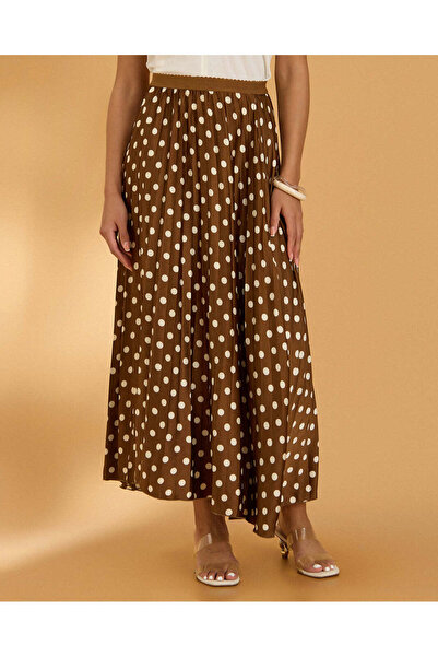 REDTAG Women Brown Polka Dot Pleated Skirt
