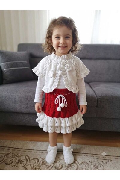 NESA Girl's Hand-Knitted Vest, Skirt, and Booties Set