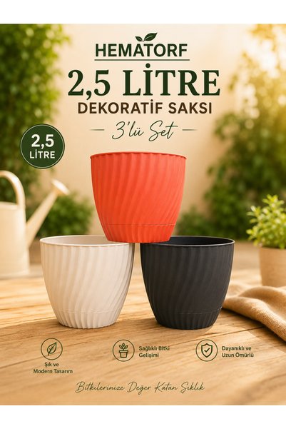 Hematorf Renkli Saksı 2,5 litre - 3 adet