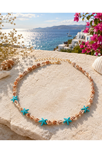 BNG AKSESUAR Seashell Blue Starfish Detailed Adjustable Drawstring Necklace |...