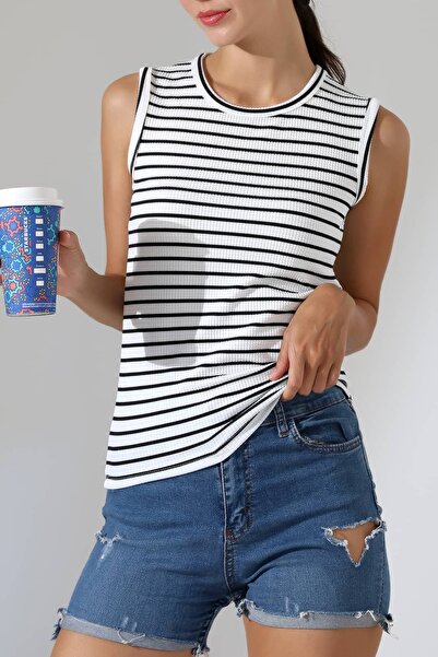 Sabr Women's Striped Ottoman Sleeveless Blouse