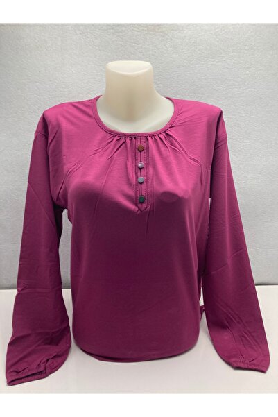 LÜKS MİRAYDA Fuchsia Color Half Buttoned Elastic Sleeves Long Sleeve Mother C...