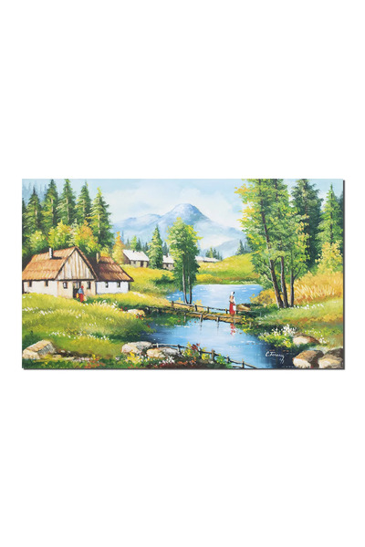 artnova Ръчно рисувана картина на планински пейзаж, Спомени, 100x60см маслена...