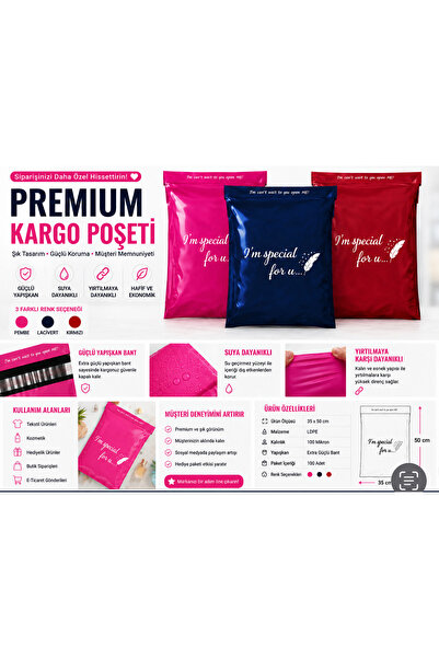 BİRİKİM AMBALAJ Kargo Poşeti 35x45+5 Cepli 3 Farklı Renk PEMBE-LARCİVERT-KIRM...