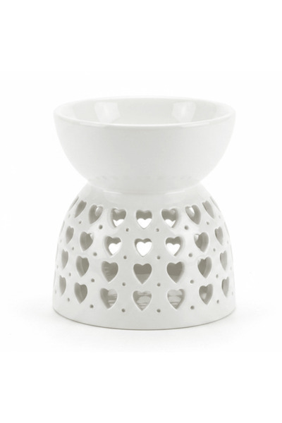 AKDC White Ceramic Oil Burner with Heart Cutout Design - 10×7 cm