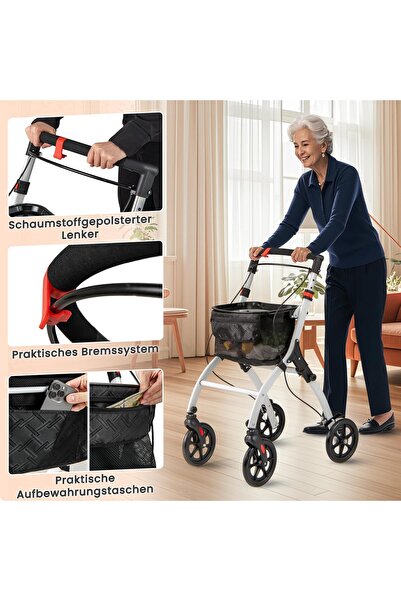COSTWAY Rollator pliabil, cadru de mers cu roți pentru mobilitate, cu coș de ...