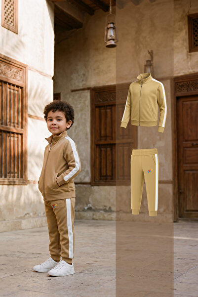 ihtizaz Boys Two-Piece Kindergarten School Sports Uniform Set | Beige
