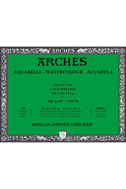 Arches Orta Dokulu Suluboya Bloğu 300G 31 x 41 20S Soğuk Baskı - Naturel Beyaz