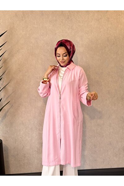 ALANURMODA 24431 قبعة طويلة بسحاب وحواف سميكة باللون الوردي