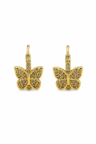 Jack Ferrero Pair of Yellow Butterfly Figured Stone Hoop Earrings Women's Bij...