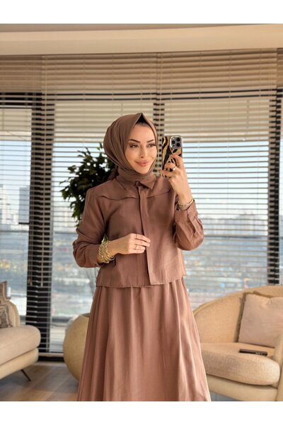 ALANURMODA 7510 طقم تنورة أومزو بيرسبيد مينك