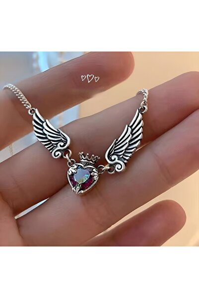 KİRAZ ÇİÇEĞİ JEWELRY Kore tarzı YANSIMALI GOTİK KALP KOLYE