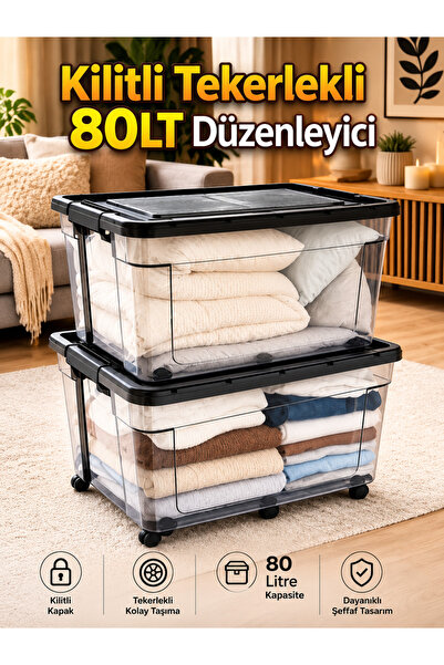 LOREMPBOX 2 Pieces 80 Lt Transparent Storage Box with Lockable Lid |   Large ...