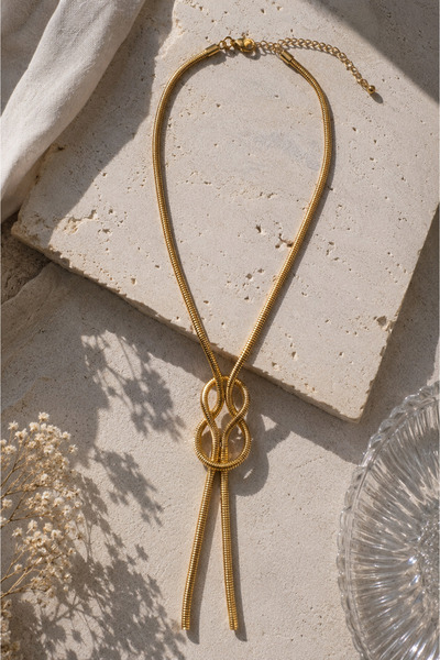 Sylvera Shop Infinite Knot Steel Y Necklace (Gold Color)