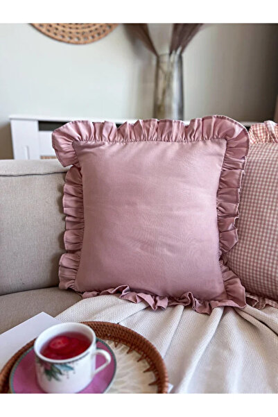 KaiHome Rosy Series Ruffle Detailed Linen Throw Pillow Cover 45X45 cm Decorat...