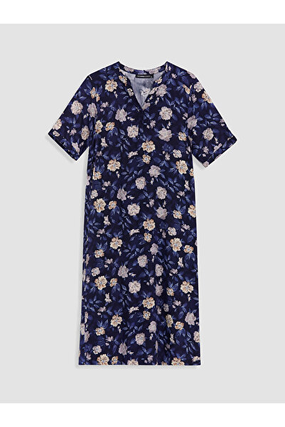LC Waikiki Lcw Grace Navy Blue Off-Shoulder Floral Dress