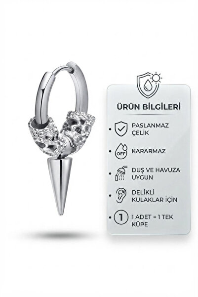 Blisse Piercing Unisex Silver Color Steel Hoop Earrings Pendulum and Tribal D...