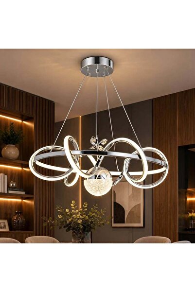 luminza tasarım modern led avize kumandalı 3 renk ışık krom kasa