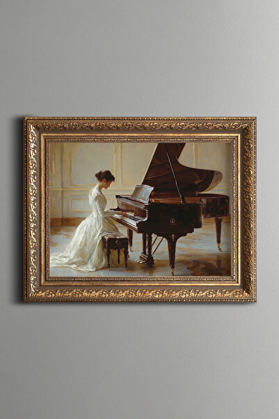 epiqart Elegant Woman Playing the Piano - Vintage Patterned Painting - Thick ...
