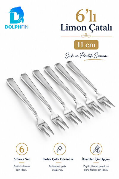 DolphFin Set of 6 Stainless Steel Lemon Forks 11 cm – Mini Serving and Presen...