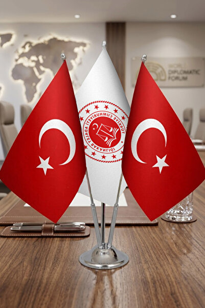 Günışığı Atölyesi Adalet Bakanlığı Bayrağı Türk Bayrağı Masaüstü Üçlü Krom Di...