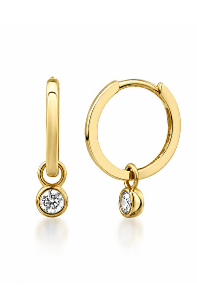 KAIROS JEWELRY 14 Ayar Altın Tektaşlı Halka Küpe
