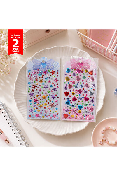 Midi Set of 2 Decorative Crystal Stickers with Star and Heart Designs